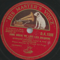 Richard Croooks & The Balladeers - Come where my Love lies dreaming / Ah! May the red rose live alway