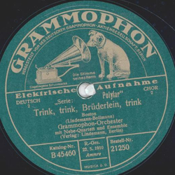 Grammophon-Orchester - Wir sehn alles doppelt / Trink, trink, Brderlein, trink