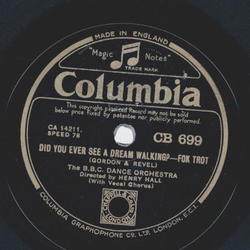 The B.B.C. Dance Orchestra: Henry Hall - On a steamer coming over / Did you ever see a dream walking?