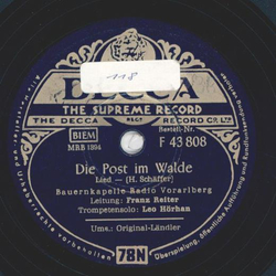 Bauernkapelle Radio Vorarlberg - Die Post im Walde / Original-Lnd