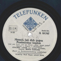 Adalbert Lutter Mit Seinem Orchester, Erwin Hartung – Mensch, Laß Dich Gegen Pessimismus Impfen / Nachm Regen Scheint Sonne